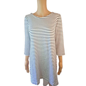 J. Crew Women's White and Black Striped 3/4 Sleeve Tunic T-Shirt Dress Small